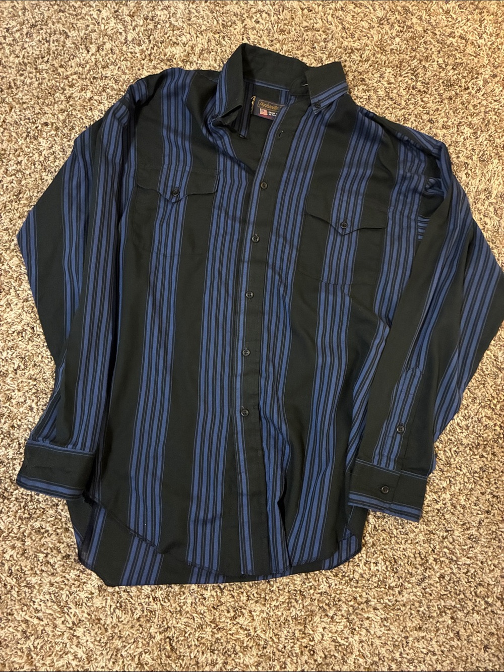 Men's Vintage Black & Blue Striped - Brush Popper, Classic Long Sleeve